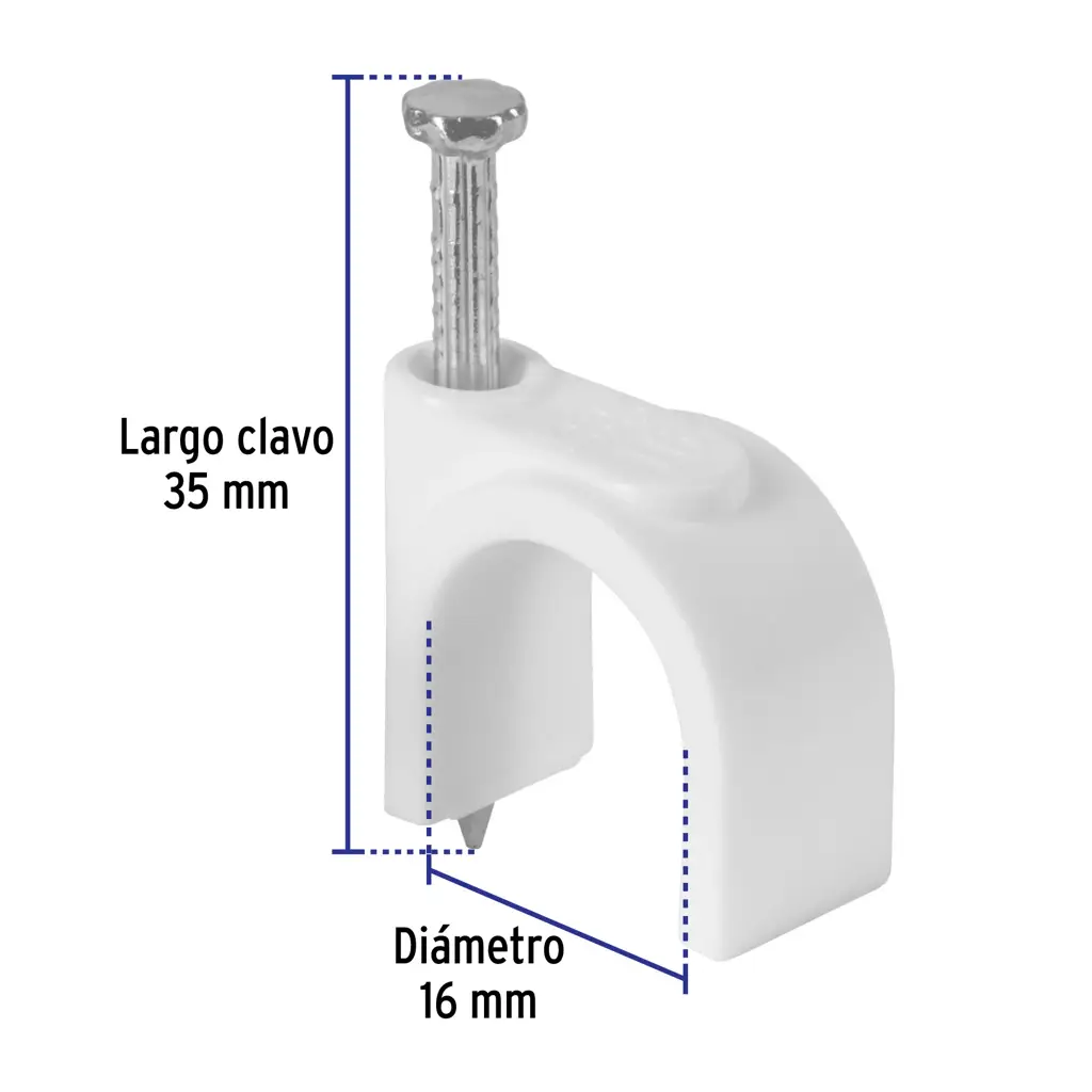 Paquete de grapas curvas blancas de 16 mm marca Volteck con clavo de acero para fijación de cables coaxiales 4