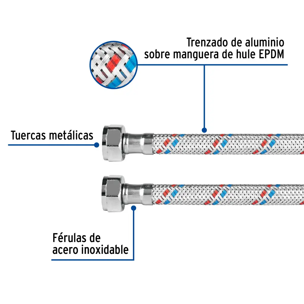 Tubo de abasto flexible y trenzado de cincuenta y cinco centímetros marca Foset para fregadero de cocina 2