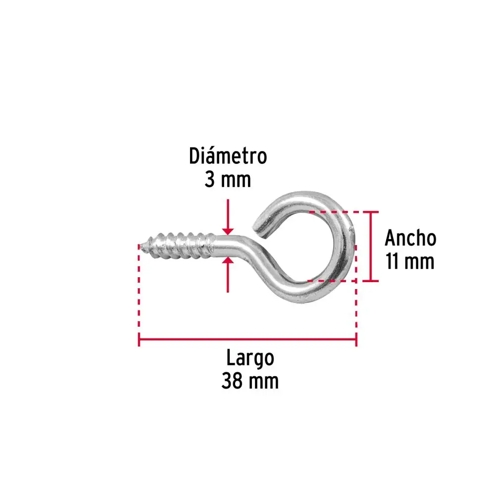 Paquete de ocho ganchos de ojo cerrado marca Fiero fabricados en acero galvanizado para colgar objetos 4