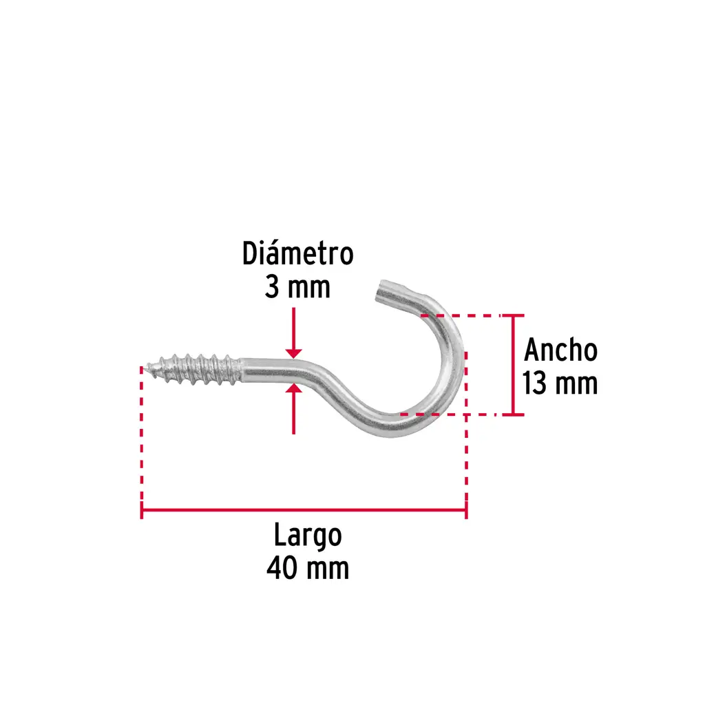 Paquete de diez ganchos de ojo abierto marca Fiero fabricados en acero galvanizado para madera 4